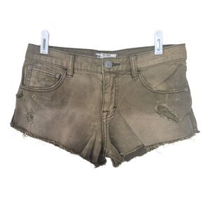 Free People Irreplaceable Army Green Raw Hem Denim Shorts Size 24